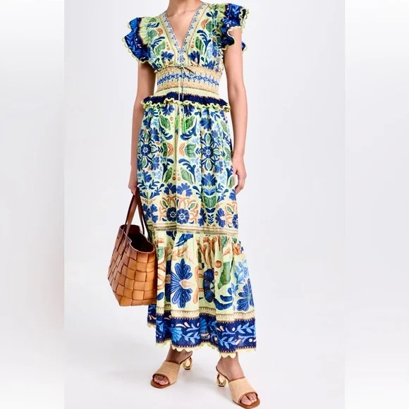 chinese dress ladies Sand Garden Tapestry Back Bow Maxi Dress  FARM Rio